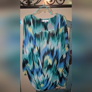 Jennifer Lopez Teal, Blue & Black Brushstroke Kimono
